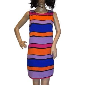 Laundry by Shelli Segal Sleeveless Multi-Colored Stripes Shift Dress Size 4 EUC